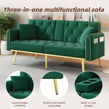 Canapé-lit double convertible avec fonction inclinable, trois positions d'inclinaison et porte-gobelets. Idéal pour le salon, la chambre, la salle de cinéma maison ou la chambre d'amis. Revêtement en tissu. Vert. - Vert sapin - Voir 6