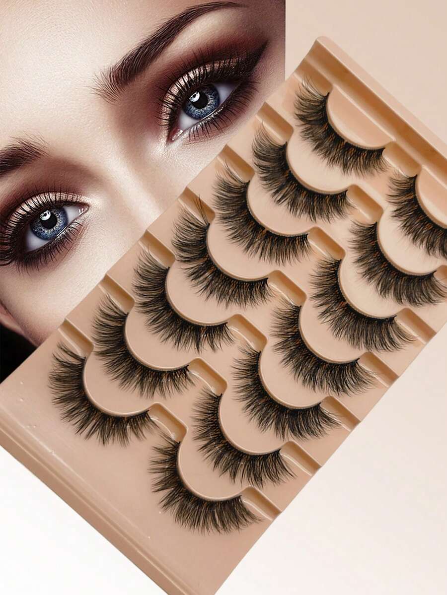 7 Pairs "Fashionable Natural" False Eyelashes: Handmade 3D Curled For Lengthening Effect, Easy To Wear, Long-Lasting - Black - View 1
