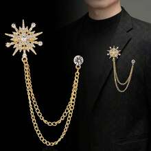 1枚双层金属链镶钻五角星胸针，适合中东斋月服饰、商务西装衬衫装饰，也可用于宴会、派对、婚礼、毕业典礼、正式场合、生日礼物、送给母亲、父亲、毕业生和老师的礼物。 - 彩色 - 查看 6