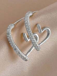 1 Pair Minimalist Fashionable Heart Hoop Earrings, Delicate Luxury Elegant Earrings For Women - Silver - View 6