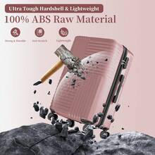 YSTYLE Set Of 4 Hardside Suitcases (12, 20, 24, 28inch), With Scratch- And Impact-Resistant ABS Shell And Spacious Design: The Ideal Travel Companion. - Rose Gold - View 3
