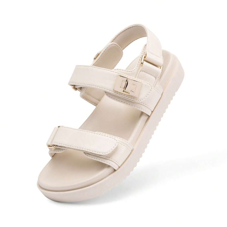 Girls Sandals Casual Open Toe Two Adjustable Strapped Sandals With Hook And Loop For Little Kid/Big Kid - 杏色 - 查看 1
