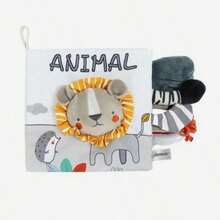 3D立体触感布艺狮子书，高对比度柔软布艺书玩具，适合0-12个月宝宝，柔软沙沙作响，婴儿爬行礼物玩具 - 灰色 - 查看 4