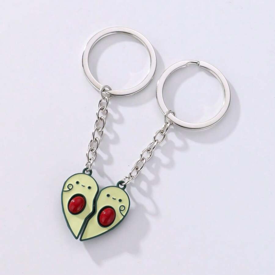 2Pcs/Set Cute Heart Shaped Avocado Best Friends BFF Key Rings For Women Couple Friendship Jewelry Gifts - Avocado Keychain - View 1