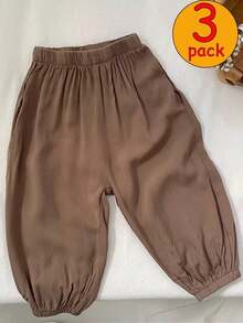 3件套儿童防蚊宽松裤男童女童夏季轻薄透气长裤幼儿儿童3/4空调裤 - 灰色 - 查看 5