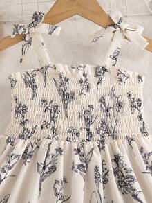 Young Girls Floral Print Sleeveless Dress With Bow Tie And Ruffle Hem, Princess Style Mermaid Dress - Multicolor - View 6