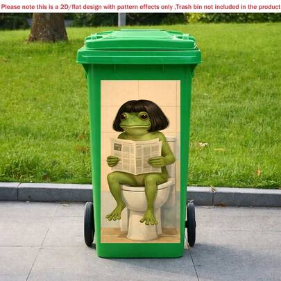 1PPrank Frog Toilet Trash Bin Sticker Waterproof PVC Garbage Can Funny Outdoor Decal