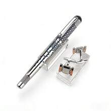 Luxury Metal Ballpoint Pen With Blue & Green Pattern, Silver/Gold Clip, Business Office Writing Pen, Unisex Gift - 1350 Blue Ballpoint Pen and Button - View 17