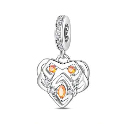 1 Piece Of Silver-Plated Openwork Heart Pendant Charm, Featuring An Exquisitely Sparkling Overall Design. The Warm-Toned Orange Gemstone Symbolizes Passionate Affection, Making It Perfect For Conveying Romantic Sentiments. Ideal For Original Serpentine Bracelet, Necklace, Or Bead DIY Jewelry Projects