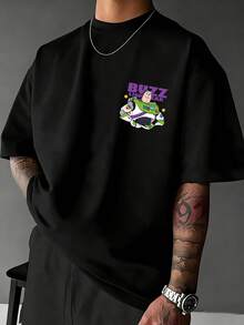 [Disney Authorization] Disney Toy Story Buzz Lightyear Est 1995 T-Shirt, Magic Kingdom, Streetwear, Disneyland T-Shirt, Men's Summer Clothes, 220g Pure Cotton Disney Printed Round Neck Short Sleeved T-Shirt, Unisex T-Shirt, Unlimited And Beyond, Family Travel, Disney Movie T-Shirt, Suitable For Gatherings, Daily Wear, And Vacations, Funny Shirts, Couple Outfit, Perfect Gift - 黑色 - 查看 2