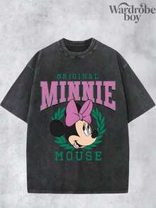 Disney Printed Wash Water T-Shirt,Classic Minnie Mouse Printed  T-Shirt,Unisex,High-Quality Pure Cotton T-Shirt,Suitable For All Seasons, Comfortable And Breathable| Exquisite Design | The Best Choice For Giving Gifts - 黑色 - 查看 2