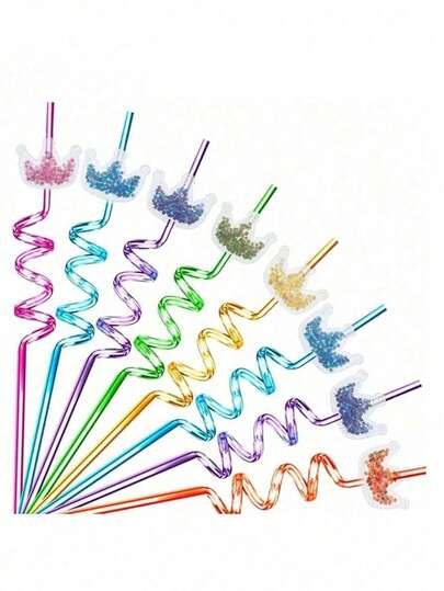 10/5pcs Glitter Princess Party Decorations Reusable Crown Drink Straws, Suitable For Princess Theme Birthday Party Supplies, Decorative Straws For Holiday Party, Wedding, Cocktail Bar, Beach, Kitchen, Christmas Gift, Ideal For Birthday, Valentine's Day, Party, Wedding Or Anniversary, Mother's Day, Thanksgiving, New Year, Easter, Galentine's Day, Bachelorette Party, Back To School, 1pc