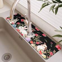 1pc Easter Bunny Printing Sink Faucet Water Absorption Pad, Drainage Pad, Kitchen, Bathroom Sink, Countertop, Drainage Pad, Diatomite Washbasin, And Cuttable Quick-Drying Pad. - Multicolor - View 2