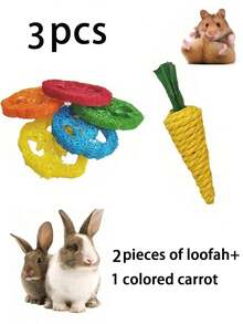 兔子仓鼠磨牙玩具套装：天然编织+丝瓜络组合 - 彩色 - 查看 6