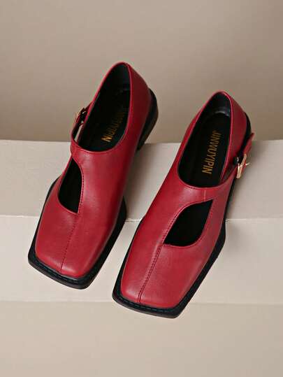 Women's Multi-Color Square Toe Mary Jane Shoes, Buckle Design Casual Comfortable Shoes, Minimalist Retro Chic Everyday Wear