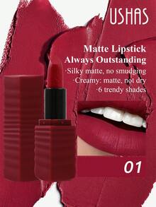 USHAS哑光唇膏，防水，持久，不粘腻，优雅的红粉色调，质地轻盈，适合所有肤质 - #01 - 查看 1