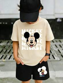 Disney Mouse Boys' Graphic T-Shirt & Shorts Set - Kids Ages 2-14, Smooth Lightweight Fabric, Great For Summer Play & Daily Wear, Express Delivery - 白衣黑褲 - 查看 2