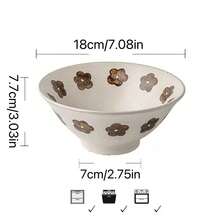 1 pieza Tazón de cerámica de pie alto de 7 pulgadas, tazón de sopa reforzado, tazón de fideos para restaurante - Multicolor - Ver 9