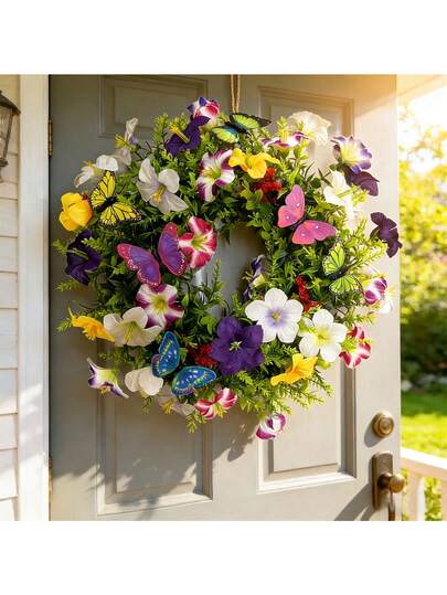 Colorful Eucalyptus Leaf Wreath, Lifelike And UV-Resistant, Suitable For Spring Wedding, Birthday Party, Farmhouse Fireplace, Wall, Porch, Garden, Living Room Decor