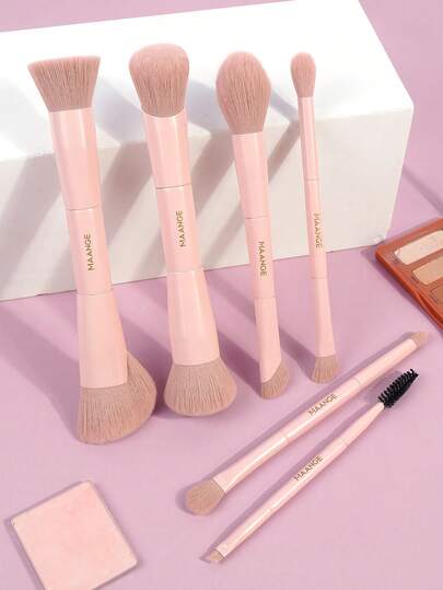 MAANGE 6pcs Dual Head Makeup Brush Set Blush Brush Loose Powder Brush Foundation Brush Eyelash Brush Eyebrow Brush Eyeshadow Brush Contour Brush Highlighter Brush, Makeup Tools With Soft Fiber And Skin Friendly For Easy Carrying, Set For Travel, Gift For Women&Girls ﻿