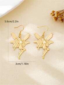 1 Pair Earrings, New European And American Style Metal Earrings, Sweet And Cute Fairy/Elf Cartoon Pendant Earrings For Girls - Yellow Gold - View 4