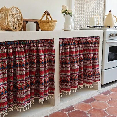 1 tấm rèm tủ phong cách Bohemian - Trang trí tua rua, không cần thanh treo rèm, rèm cửa sổ nhà bếp kiểu nông trại cổ điển màu be, họa tiết hoa cúc lãng mạn, hơi trong suốt, có túi luồn thanh treo rèm, phù hợp cho gia đình và thương mại, dùng cho tủ/kệ bếp, trang trí cửa sổ kiểu cổ điển, trang trí cửa sổ mùa xuân.