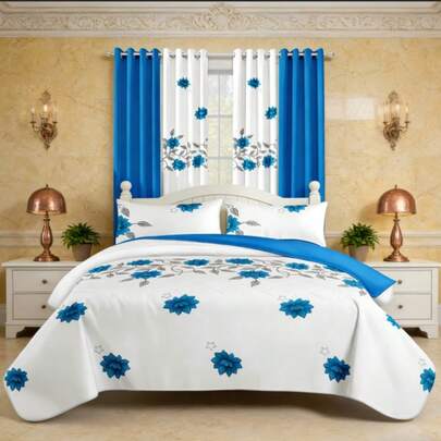 Reylox Gray‑Blue Floral Vine 9‑Piece Bedding Set – Includes Coverlet, Curtains & Pillow Shams, Soft‑Touch, Breathable Weave, Machine Washable, Stain‑Resistant, Cozy For Winter, Gift‑Ready For Christmas & New Year, Queen/King