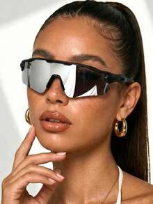 1 Piece Women's Futuristic Y2K Punk Style Sport  With Reflective Mirrored Silver Lens  Protection Fashion Accessory For Rave Festival Street Wear Beach Travel & Sports - 銀色 - 查看 3