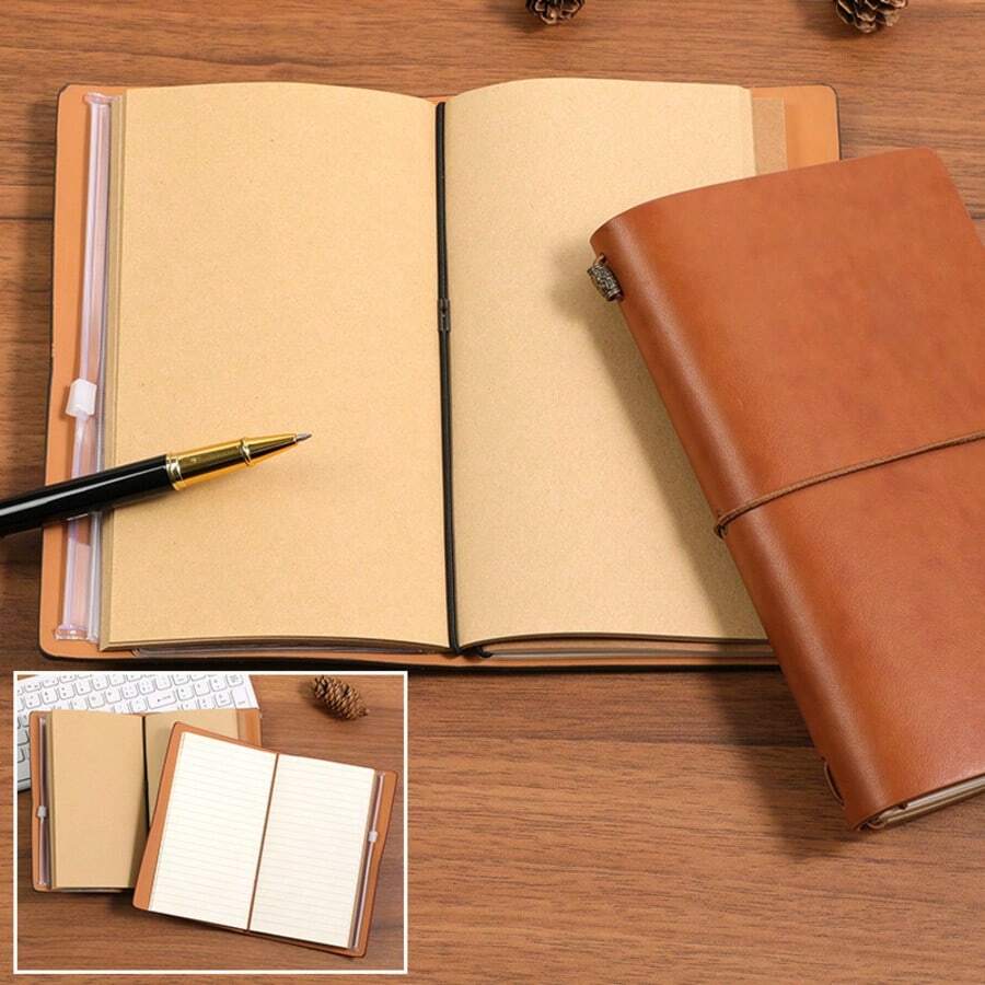 Caderno de Viagem Recarregável de Bolso Newestor em Couro Teve Ounal para Homens e Mulheres, Capa de Caderno Pequeno para Anotações de Campo, Moleskine Pequeno 10Ox1 Scm Marrom - Tamanho Único - Visão 1