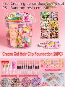 DIY Black & White Hair Clips, Random Cream-Color Flower Tip, Random Resin Decor, Cute Hair Accessories Gift For Friends - Multicolor - View 14