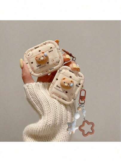 Teddy Bear Style Earphone Case Compatible With Apple Bluetooth Earphones 4th Gen, Apple Protective Case For 2nd/3rd Gen, New Vintage White Protective Cover