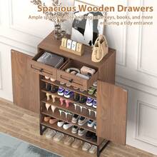 6-Tier Shoe Storage Cabinet With Drawer & Doors - Adjustable Shelves, 52" Tall Shoe Rack Organizer For Entryway, Hallway, Closet, Living Room - Farmhouse Style - 棕色 - 查看 4