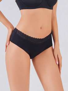 FINETOO 6pcs Lace Trim Seamless Hipster Panties, Romantic Fashion Ladies Underwear, Full Coverage Briefs, Suitable For Daily Wear - Multicolor - View 2