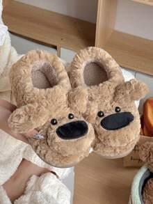 Pantuflas suaves y esponjosas con diseño de cachorro para hombres, pantuflas de interior y exterior cálidas y con diseño de dibujos animados lindos para parejas, para el invierno - Marrón - Ver 7