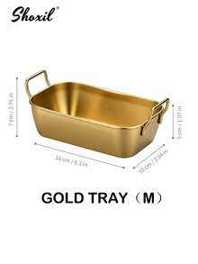 shoxil 1pc Stainless Steel Rectangular Snack Plate With Handle, Suitable For Dining Room, Living Room, Kitchen, Party, Eid Al-Fitr - Tray (Gold) - View 14