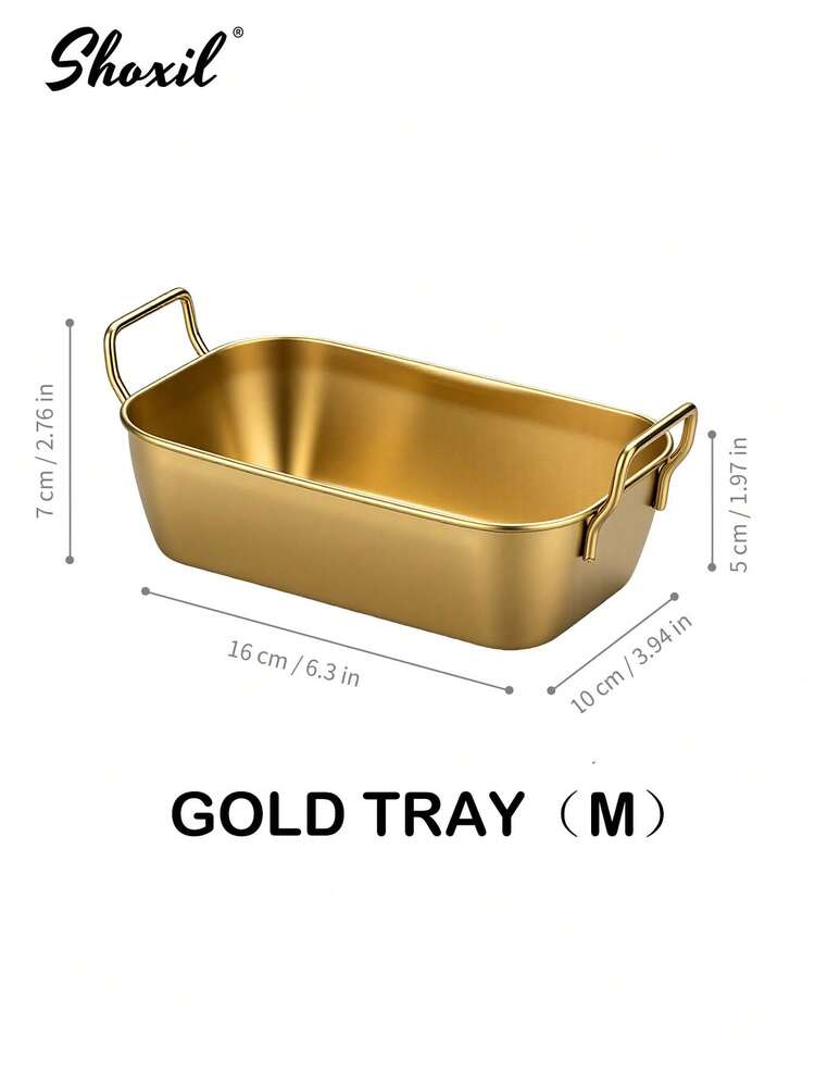 shoxil 1pc Stainless Steel Rectangular Snack Plate With Handle, Suitable For Dining Room, Living Room, Kitchen, Party, Eid Al-Fitr - Tray (Gold) - View 14