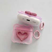 Fully Rhinestoned Heart Design Protective Case Compatible With Apple 4, Pro 2/Pro/Pro 3 (Earphones Not Included), Fashionable And Versatile Choice - Pink - View 10