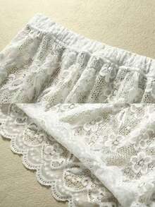 女士蕾丝下摆加长吊带裙，百搭休闲荷叶边卫衣裙，春秋季 - 白色 - 查看 5