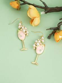 1 Pair Fashionable & Cute Wine Glass Shaped Earrings, Popular Earring Design, Suitable As Gift For Friends Or Daily Wear - Gold - View 5