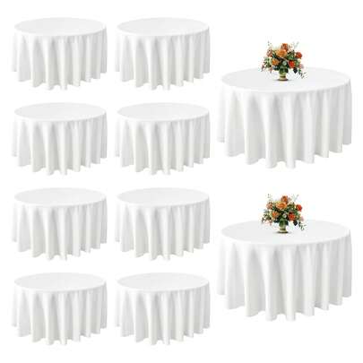 BIGTONE 10 Round Tablecloths, 90&120 Inches Each, Polyester, Suitable For Round Tables, Washable And Reusable In Cold Water, Stain-Resistant And Wrinkle-Resistant, Decorative Tablecloths, Suitable For Weddings, Holiday Parties, Birthday Parties And Catering Services.