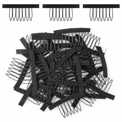 Wig Clips & Comb Set - 6-Tooth Steel Base With Cloth Tape For Securing Wigs, Metal Teeth & Cloth Wig Comb For Making Wigs And Hairpieces
