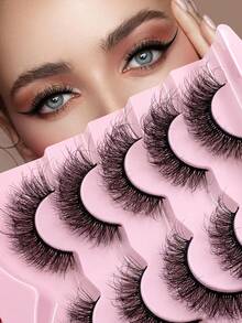 ENCHUW 5 Pairs 3D Fake Eyelashes Natural Lashes Natural Look Short False Eyelashes Pack Reusable False Lashes Soft Wispy Lashes Fluffy Eye Lashes - Black - View 1