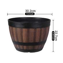 Plant Pot Faux Whiskey Barrel Shape Home Decor Plastic Indoor Outdoor Yard Patio Flowerpot For Garden - Brown - 查看 7