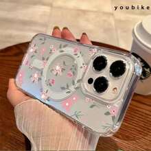 A Floral Ultra-Transparent Magnetic Round Soft Phone Case, Suitable For IPhone 16 Pro Max, 16, 15 Pro, 14 Plus, 13, 12 Pro, 11 Pro Max, X, XS Max Series Phone Protection. - 1pc - 查看 9