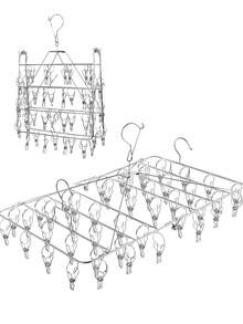 ピンチハンガー 52ピンチ/44ピンチ 折りたたみ 丈夫なハンガー 角ハンガー 引っ張るだけ オールステンレス ダブルフック 洗濯 大きい タオル 銀色 洗濯ハンガー 洗濯バサミ【予備ピンチ付き】室内 屋外 - シルバー - チェックする 7