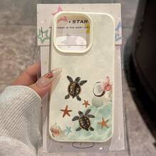 1pc TPU Material Fresh Realistic Sea Turtle & Ocean Element Pattern Phone Case, Compatible With IPhone 17 Pro Max/17/16 Pro Max/15/13/12/11, S20 FE/A15/S24/A55, Note 11/12/13 Pro, Full-Body Shockproof Soft Protective Cover - White - View 1