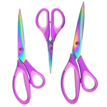 3pcs Colorful Handcraft Scissors Set - Sharp Titanium Alloy Blades With Soft Rubber Handles, Stainless Steel Multi-Purpose Scissors For Office, Sewing, Arts & Crafts, School Supplies
