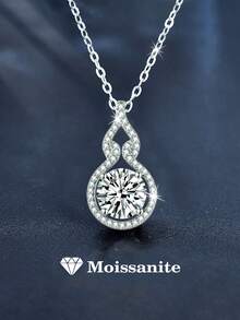 1pc Luxury 925 Sterling Silver 2ct 8.0mm Moissanite Pendant Necklace, Suitable For Women's Daily Wear, Party, Holiday, Valentine's Day, Mother's Day, Wedding Anniversary, Women's Jewelry Gift - Silver - View 1