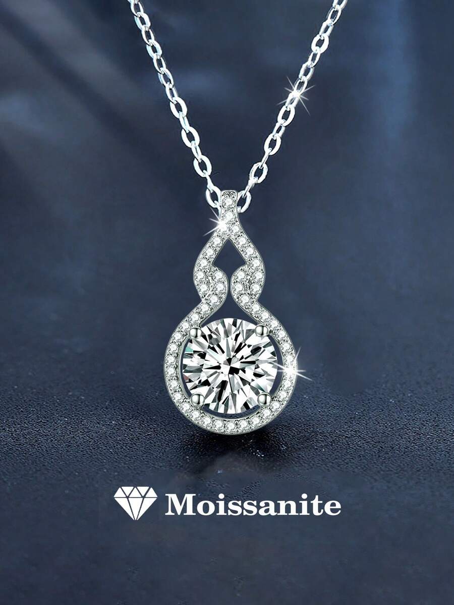 1pc Luxury 925 Sterling Silver 2ct 8.0mm Moissanite Pendant Necklace, Suitable For Women's Daily Wear, Party, Holiday, Valentine's Day, Mother's Day, Wedding Anniversary, Women's Jewelry Gift - Silver - View 1