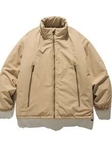 Abrigo de algodón vintage japonés unisex con cuello alto y cremallera larga holgado y versátil en color caqui diseño moderno - Color caqui [Alta calidad original] - Ver 5